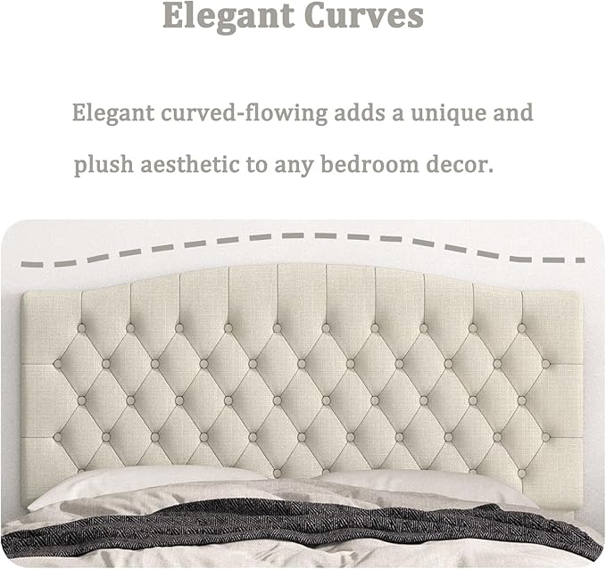 Befurtori Queen Headboard Only, Upholstered Headboard for Adjustable Bed Linen Tufted Queen/Full Size Wall Mounted Head Board with Solid Wood Legs Head Board, Ivory
