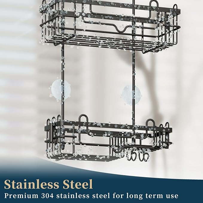 Consumest Over the Door Shower Caddy - 2-Tier Hanging Shower Organizer with Soap Holder, Rustproof Bathroom Storage and Organizer Rack for Shampoo, Towels, and Toiletries, Black - Image 4