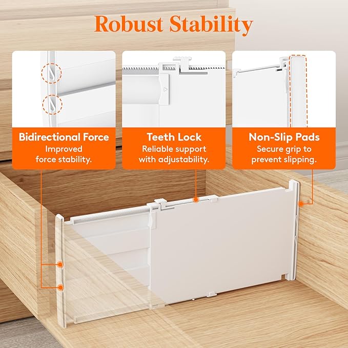Lifewit 8" Tall 6 Pack Drawer Dividers, 35-56.5cm/13.8-22.2" Expandable Drawer Divider for Clothes, Adjustable Dresser Drawer Organizers, Drawers Separators for Dresser/Bathroom/Closet/Kitchen White - Image 5