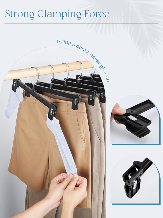 Smartor Pants Hangers - 30 Pack, Black Clips Hangers with 360° Hooks, Shorts Hanger with Strong Clamps, Dress, Heavy Duty as Trousers, Skirt, Jeans, Towel and Bottom Clothes -12 Inch - Image 3
