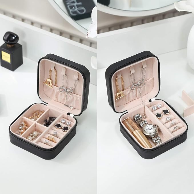 Mini Jewelry Travel Case,Small Travel Jewelry Organizer,Travel Portable Jewelry Case for Ring, Pendant, Earring, Necklace, Bracelet Organizer Storage Holder Boxes (Black) - Image 2