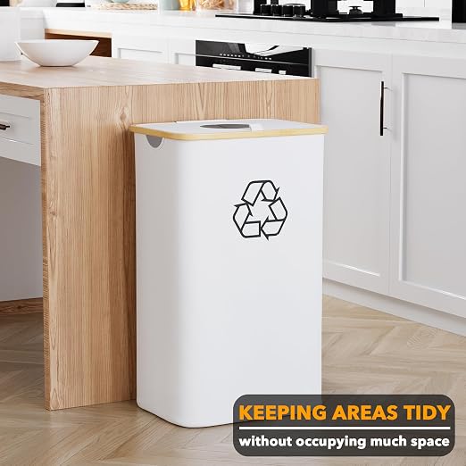 SpaceAid Recycling Bin for Kitchen 26 Gallon, 100L Recycle Bin with Lid and 2 Reusable Inner Bags, for Bottle Can Glass Plastic Stickers, White - Image 2