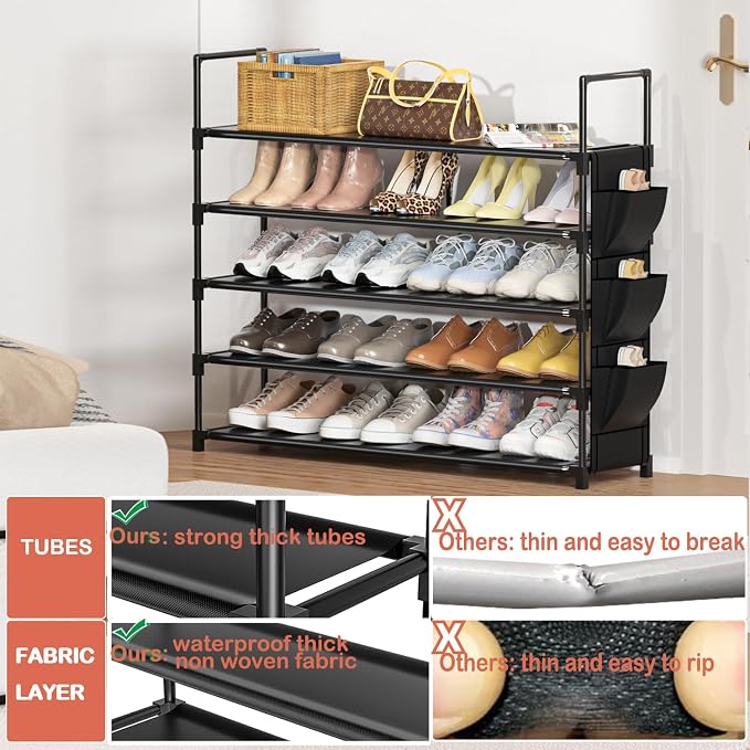 OYREL 5 Tier Shoe Organizer Rack for Closet, Entryway, Garage, Door, Space Saving, Shoe Holder Stand/Tower, Large, 20-25 Capacity - Image 7