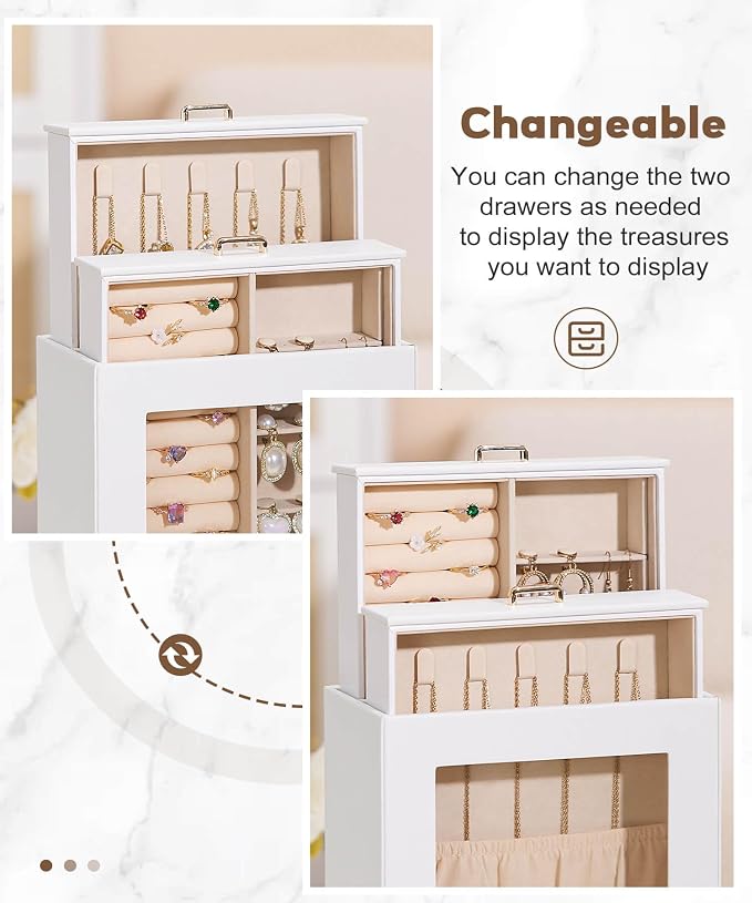 Mothers Day Gifts Homde Jewelry Organizer Girls Women Jewelry Box for Necklaces Rings Earrings Gift Bracelets Storage Case (White + Gold) - Image 3
