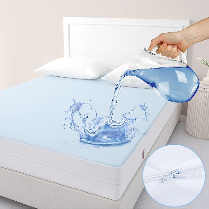 JET'S HOME King Zippered Mattress Encasement - 6 Sided Waterproof Mattress Protector with Zipper - Machine Washable Mattress Cover Fits 10-15 Inches