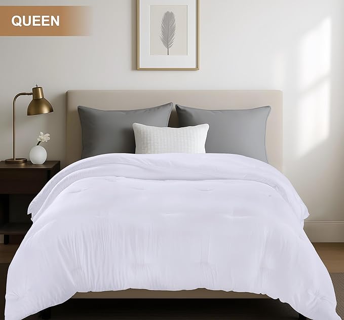 Utopia Bedding Comforters Queen Size, All Season Duvet Insert, Down Alternative Queen Comforter with Corner Tabs, Machine Washable Bed Comforter 88 x 88 Inches (White)