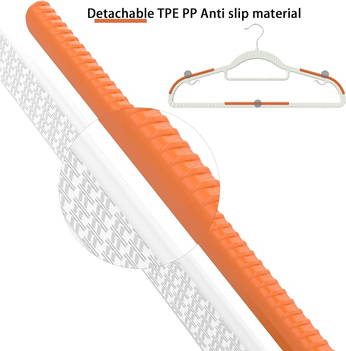 20 Pack Heavy Duty Plastic Hangers, Non Slip Clothes Hangers with Rubber Pads and 360° Hook - Thin Space Saving Hanger, Closet Organizer for Shirt, Pants, Suit, Skirt, Coat - Orange - Image 3