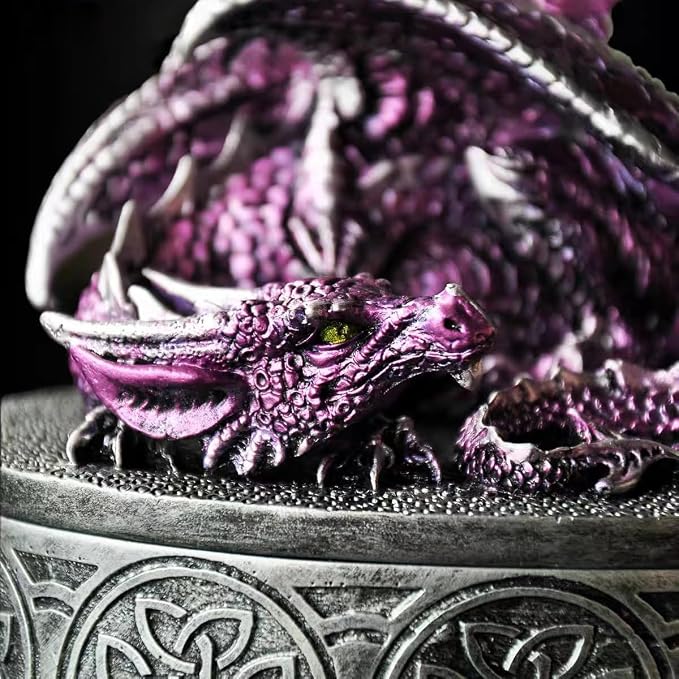 Dragon Statue Jewelry Box - Medieval Fantasy Myth with Cover Treasure Box, Dragon Statue Decoration Collection Gift Box (Purple) - Image 5