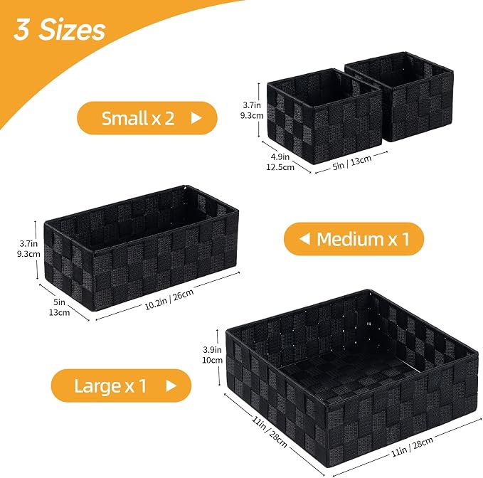Posprica Small Black Baskets Cube Bin Container Tote,Woven Storage Baskets for Organizing Organizer Divider for Drawer, Closet, Shelf, Dresser, Set of 4 - Image 2