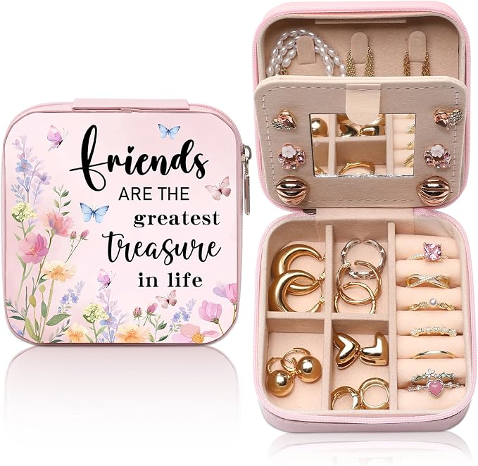 GAOLZIUY Friendship Gifts for Women Girls, Friend Travel Jewelry Box with Flowers, Portable Jewelry Organizer Case, Bestie Birthday Gifts for Best Friend by GAOLZIUY