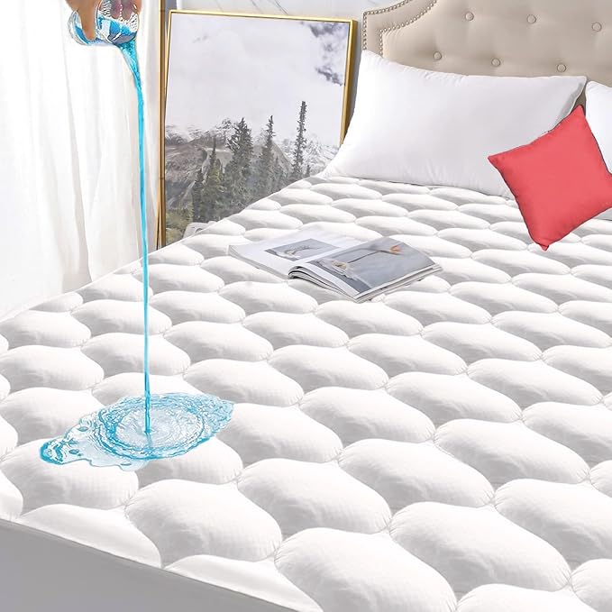 Full Size Quilted Fitted Waterproof Mattress Pad, Premium Hollow Material Filling Mattress Protector, Breathable, Quiet, Cooling, Machine-Washable Mattress Cover with 21” Deep Pocket