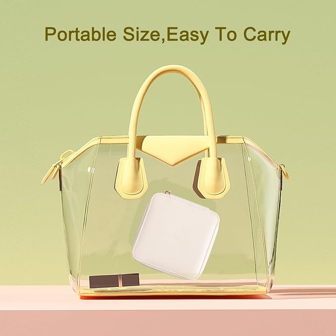 Frebeauty Small Travel Jewelry Box with 6 Pouch Bags, Portable Mini Jewelry Storage, 3.35 x 4.9 x 4.8 Inches, Gift Idea for Women Girls (Beige) - Image 2