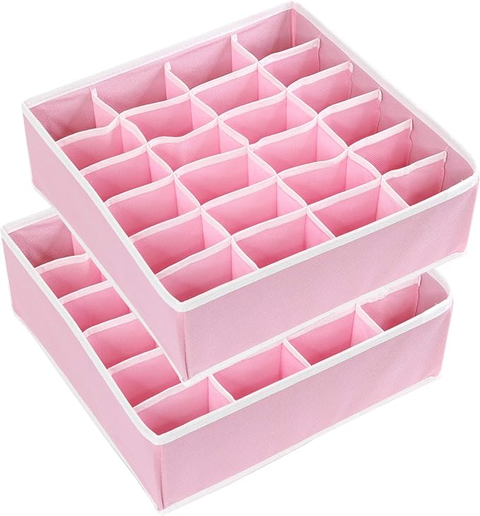Simple Houseware 2 Pack Closet Sock Organizer, 24 Cell Drawer Divider, Pink - Image 3