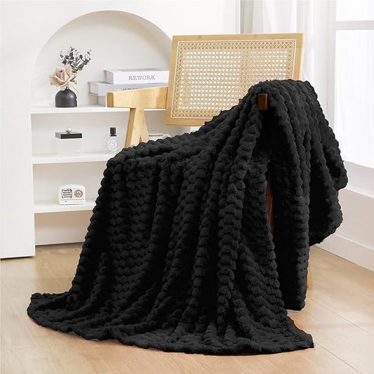 Puncuntex Black Throw Blanket 50"??60" inches Fuzzy 3D Jacquard Decorative Flannel Fleece Super Soft Plush Cozy Blanket for Couch Sofa Chair Lightweight