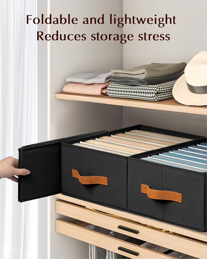 Homsorout Clothes Organizers and Storage - 4/5/7 Grids Fabric Jeans Organizer with Handles, Foldable Closet Organizers Dividers, Wardrobe organizer for Pant, Sweater, T-shirt, Scarf, 3 Pack, Black - Image 5