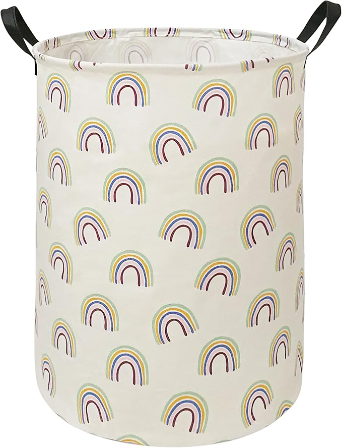 Collapsible Kids Laundry Basket Clothes Hamper, Foldable Storage Organizer Bin, Toy Clothes Storage with Handles for Boys Girls Bedroom, Room Decor Rainbow by Unknown