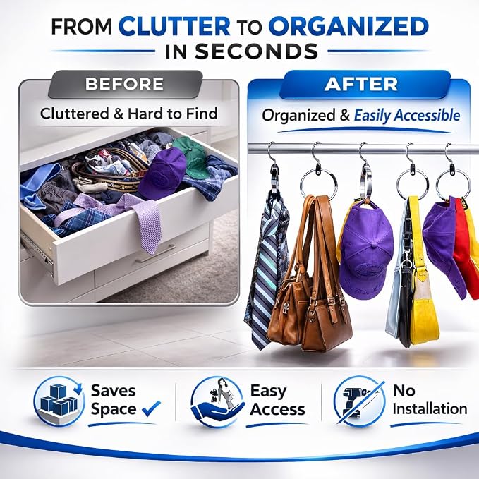 Rolly Hanger® Closet Space Saver – Premium Rotating Aluminum Organizer for Belts, Ties, Hats & Handbags – Heavy Duty 360° Swivel – Declutter & Maximize Storage (2 Pack) - Image 11