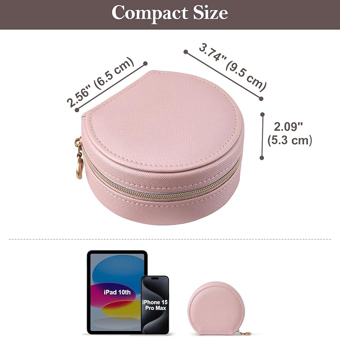 ProCase Travel Size Jewelry Box, Mini Portable Seashell-Shaped Jewelry Case, 2 Layer Organizer in PU Leather for Women -Rose - Image 6
