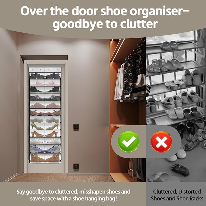 PAULONE 12 Pocket Over the Door Shoe Organizer,Reusable Breathable Large Mesh Bag Men's & Women's Sneaker Organizer,Shoe Organizer for Kids,Hanging Shoe Storage Hanging Bag (White) - Image 7