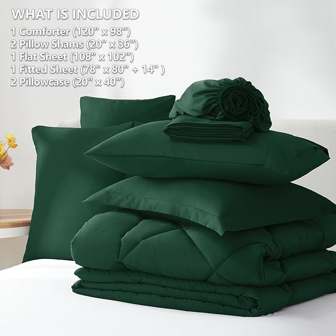 CozyLux Oversized King Comforter Set Emerald Green, 7 Pieces Bed in a Bag Comforter Set with Sheets, All Season Bedding Set with Down Alternative Comforter, Sheets, Pillowcases & Shams