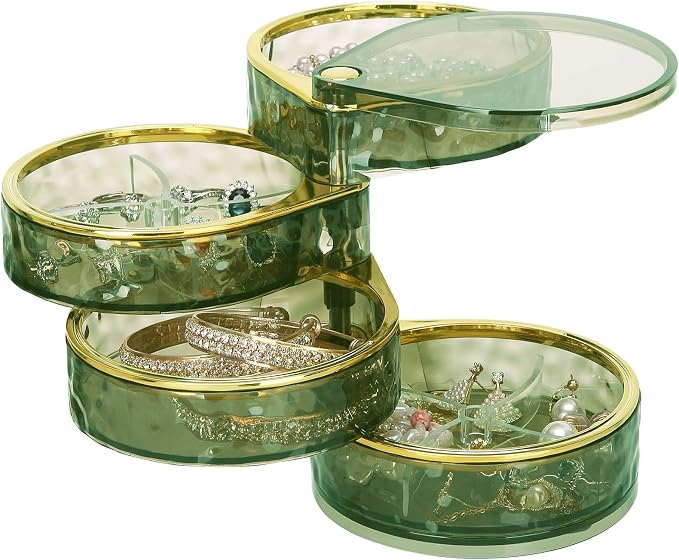 LETURE 4-Layers Rotatable Jewelry Organizer Storage Box, Clear Jewelry Holder Case for Ring Earring Necklaces Bracelets Makeup Hair Accessories by LETURE