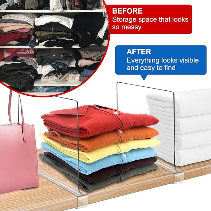 12 Inches Tall [Extra Tall Version] Shelf Dividers for Closet Organization and Storage, 8 Pack Purse Organizer for Closet Acrylic Bookshelf for Organization, Perfect for Sweater Shirts Handbags - Image 5