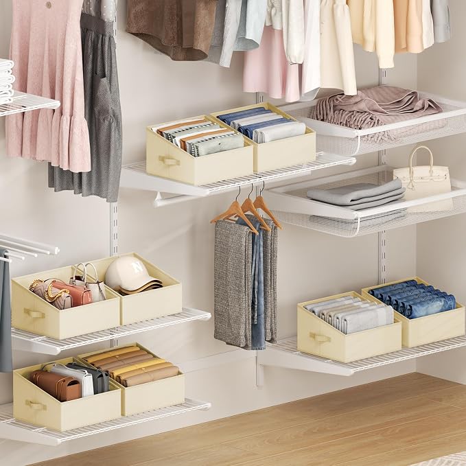 DIMJ Closet Storage Bins 8 Pack - Fabric Trapezoid Closet Organizer Bin, Foldable Storage Baskets for Shelves, Closet Shelf Organizer, Clothing Storage Box for Toys, Books, Towel, Clothes - Image 5