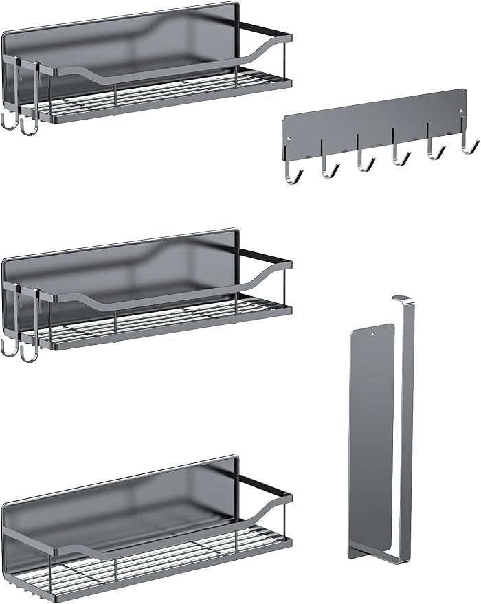 Multifunctional Magnetic Shelf for Washing Machine, Refrigerator, Microwave, and Any Metal Surface, Powerful Magnetic Shelves Include Magnetic Paper Towel Holder, Unique Hollow Design (5 pcs - Grey) by MIMIyasha