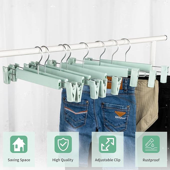 Skirt Hangers, Pants Hangers with Clips，360 ° Swivel Hooks Space Saving Hangers for Pants, Skirts, Clothes, Jeans (30 Pack, Light Green) - Image 2