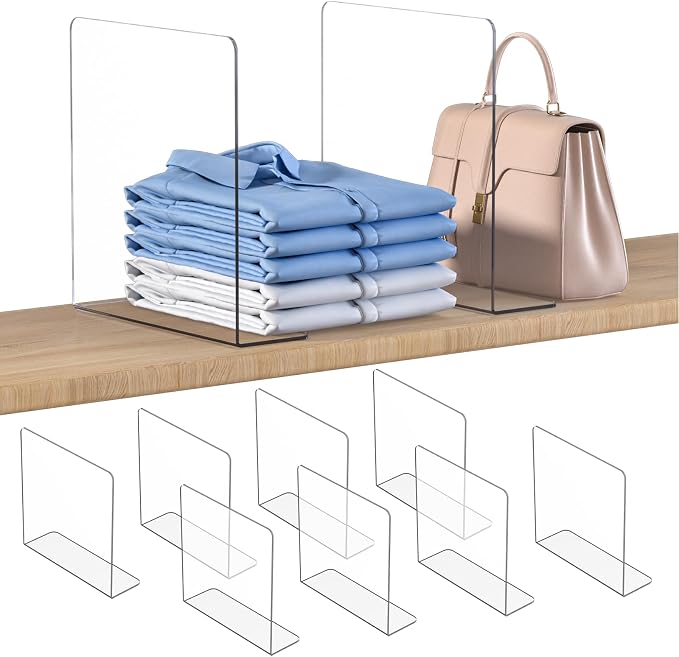 OKPOW Shelf Dividers Closet Organizer - 12" Tall X 11.8" Deep Acrylic Clear Sturdy Separate for Clothes Purse - Adjustable Space Saver Easy Install for Home Organization Enthusiasts 8 Pack by OKPOW