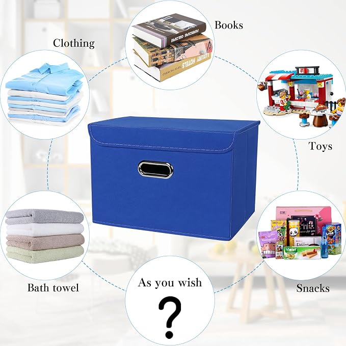 STOREONE Fabric Storage Cube Bins Foldable Organizer Container Collapsible Basket with Lids and Metal Handles, for Home, Bedroom, Closet 8 Pcs (Dark Blue) - Image 3