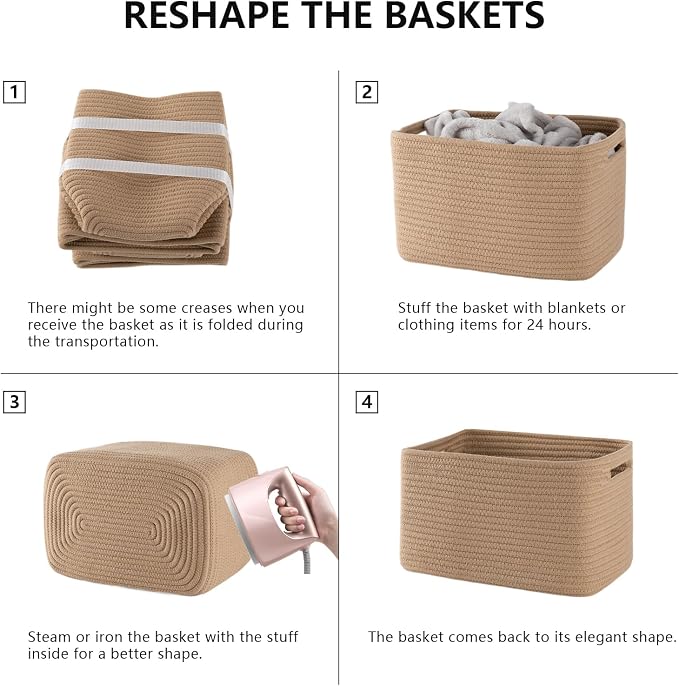 4 Pack Storage Baskets for Organizing, Woven Baskets for Shelves - Perfect for Toys, Books, Towels, and Clothes, Durable Gift Basket Bins Toy Storage, 12.7''L x9''W x7.8''H, Jute - Image 6