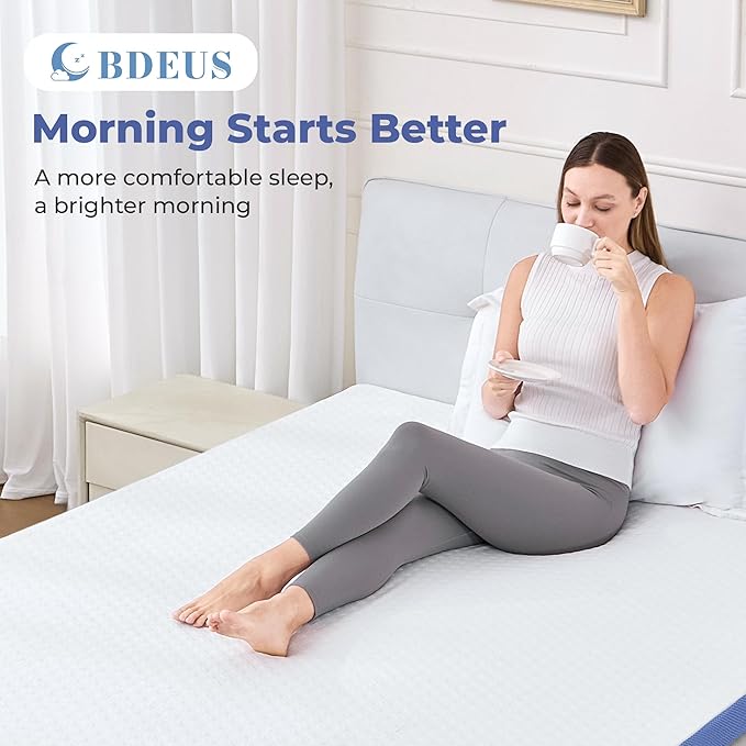 BDEUS 2 Inch Gel Memory Foam Mattress Topper Twin Size, Cooling Mattress Topper for Back Pain Relief, Non-Slip Design with Removable & Washable Soft Bamboo Cover.