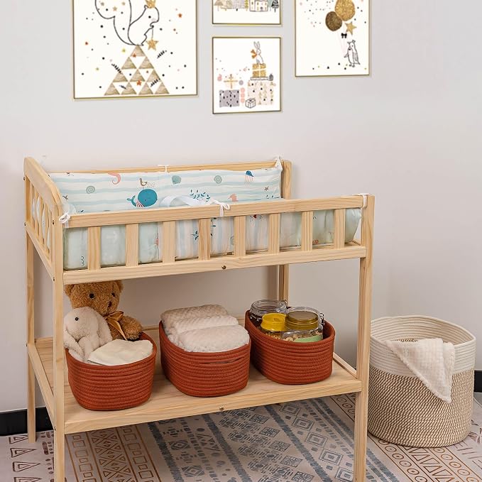 CubesLand Small Baskets, Storage Baskets for Organizing Shelves, 3 Packs Rectangular Woven Storage Baskets Natural Cotton Rope Storage Bins Closet Baby Nursery Baskets Empty Gifts Baskets Brick Red - Image 2