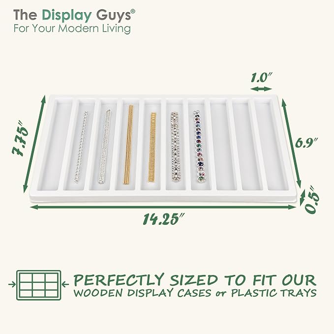 TheDisplayGuys For Your Modern Living 2-Pack 10-Compartments Vertical Flocked Velvet Jewelry Display Inserts - Tray/Case Liners - Bracelet Necklace Storage, (White) by The Display Guys - Image 2
