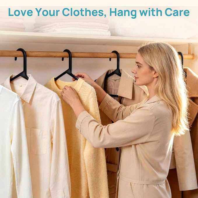 Vtopmart 60 Pack Plastic Clothes Hangers, 16.7in Standard StackFit Hangers for T-Shirt, Coats, Jackets, Sweaters, Non-Slip Slim Hanger with Hooks, Space-Saving in Closet, Durable Clothes Organizers - Image 7