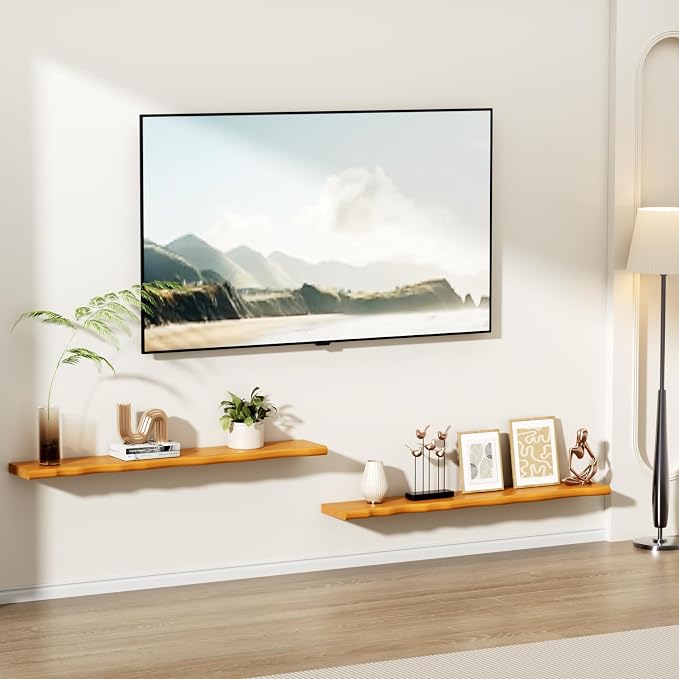 Floating Shelves for Wall Rustic Farmhouse 48 Inch Floating Shelf Bathroom Wooden Shelves for Wall Mounted Live Edge Pine Shelf with Unique Natural Grain for Living Room Bedroom Kitchen (Honey Walnut) - Image 5