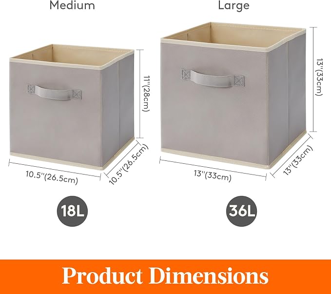 Lifewit Storage Cubes, Foldable Decorative Fabric Storage Baskets for Organizing Home Organizers with Handles for Shelves, Closet, 13 Inch Bins, 36L Light Gray, 12 Packs - Image 5