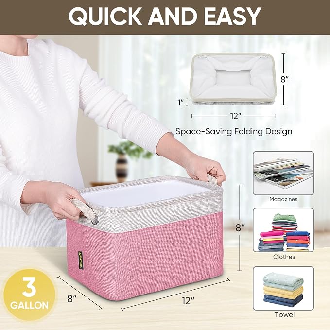 BALEINE 2 Pack Fabric Closet Storage Bins for Shelves, Linen Closet Organizers and Storage, Decorative Baskets for Organizing, Shelf, Clothes, Home, Office (Pink, 12"x8"x8") - Image 7