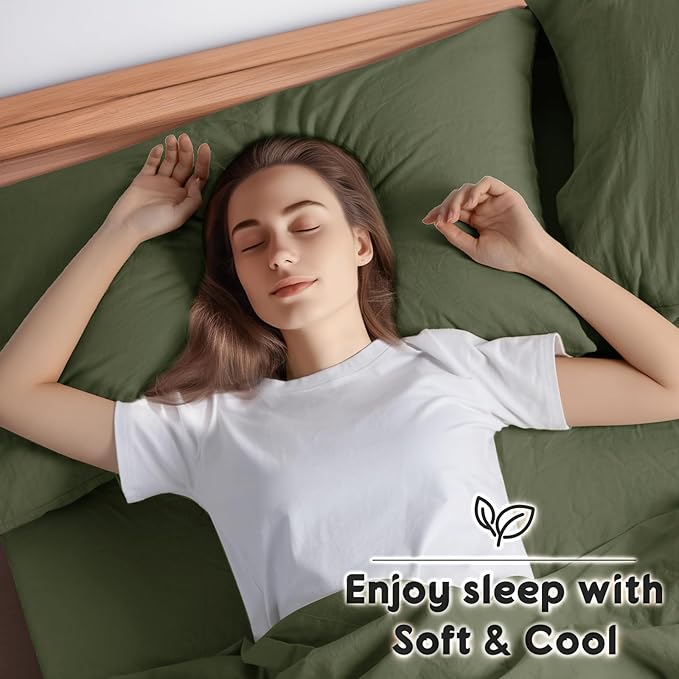 SONORO KATE 100% French Pure Linen Sheets, Breathable and Durable Linen King Size Sheets, Anti-Tear Linen Bed Sheets, Machine Washable, 16 Inch Deep Pocket - 4 Piece (Olive Green, King)