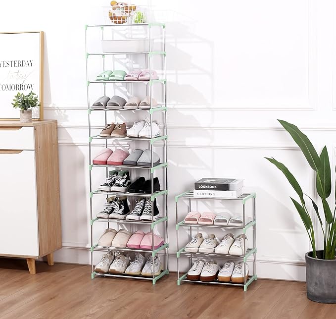 Jucaifu Stackable Small Shoe Rack, Entryway, Hallway and Closet Space Saving Storage and Organization (4-Tier, Green) - Image 2