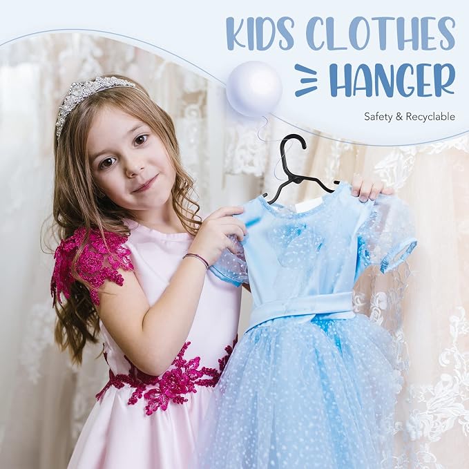 HOUSE DAY Baby Hangers 100 Pack - Durable Plastic Infant & Kids Clothes Hangers, Thin Compact Space-Saving Design for Nursery/Children's Closet, Toddler Small Hangers Black (Infant/Baby/Toddler/Kids) - Image 2