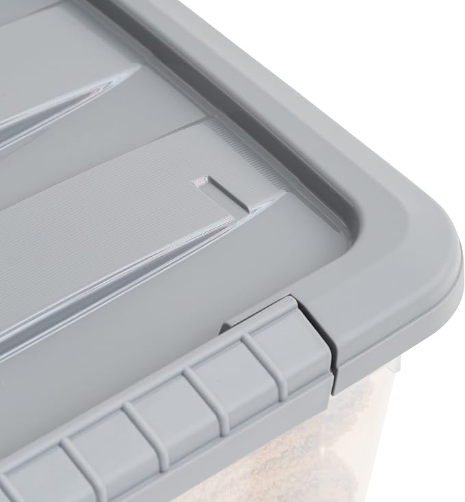 Amazon Basics Plastic Storage Containers with Secure Latching Lids, Stackable Organization Bins for Organizing, Clear/Grey, 12 Quart, Set of 6 - Image 4