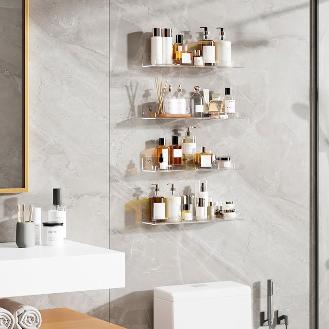 Dooiclear 2 Pack Floating Shelves for Wall, 15" Clear Book Shelf, Acrylic Floating Wall Shelf, Display Shelves Organizer for Bathroom, Classroom, Bedroom, Living Room, Kitchen, Room Decor - Image 2