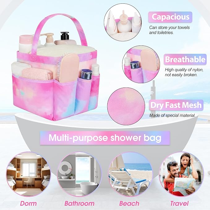 Attmu Mesh Shower Caddy Portable for College Dorm Room Camping Essentials, Shower Caddy Dorm with 9-Pockets, Large Capacity Hanging Basket Bathroom Bag for Toiletry, Swimming, Gym, Camp, Beach - Image 3