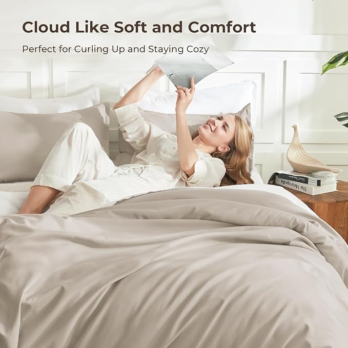 Litanika Oatmeal Comforter King Size, 3 Pieces Lightweight Solid Bedding Comforter Set, All Season Fluffy Bed Set