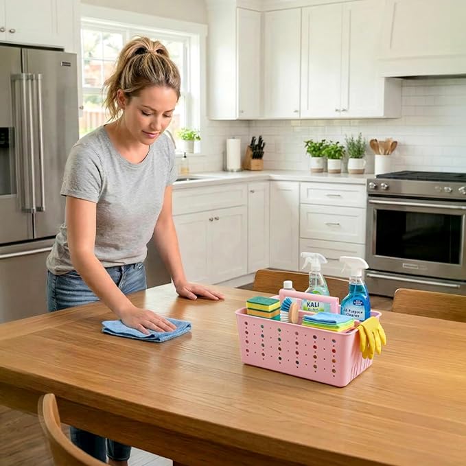 Lifewit Shower Caddy Portable, Cleaning Supplies Caddy Organizer with Handle and Adjustable Dividers, Plastic Shower Basket for Dorm Room Essentials, College, Bathroom, Pink, 2 Packs - Image 9