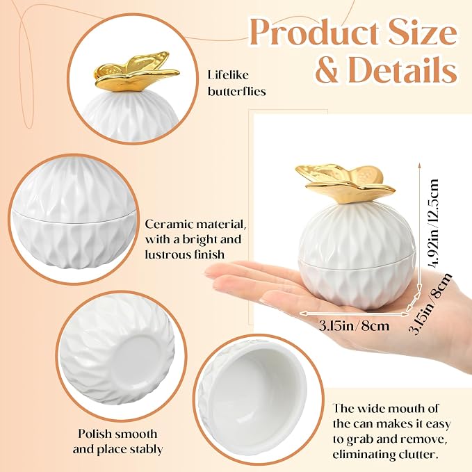 Kenning Ceramic Jewelry Box, Vintage Decorative Trinket Box with Lids Jewelry Gift Organizer for Earrings Rings(Butterfly) - Image 2