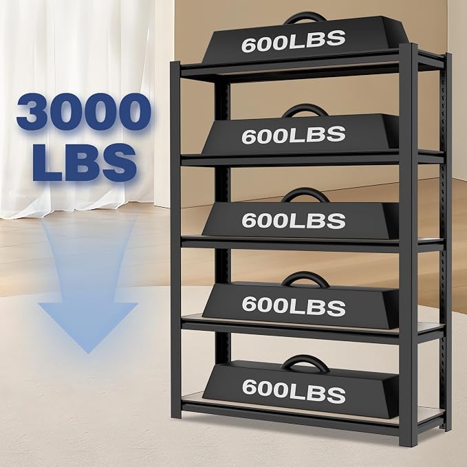 WORKPRO House 3000lbs 5-Tier Shelving Unit, 72" H Adjustable Storage Shelves, Boltless Book Shelf, Shelf Organizer for Kitchen, Living Room, Bathroom, Wood Grain Pattern, Waterproof Board, Black - Image 4