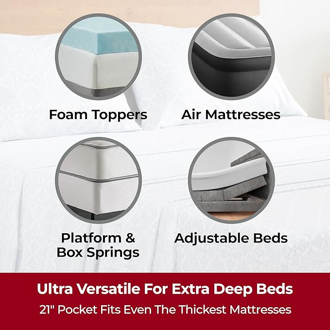Mellanni Extra Deep King Sheets - 4 PC Iconic Collection Bedding - Hotel Luxury, Ultra Soft, Cooling Bed Sheets - Wrinkle, Fade, Stain Resistant (King, Laced Sky Blue)
